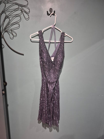 Grey  Vintage Patra Silk Beaded Cocktail Mini Dress, 16
