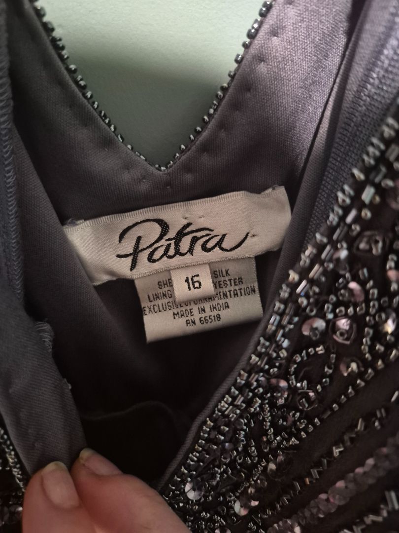 Grey  Vintage Patra Silk Beaded Cocktail Mini Dress, 16