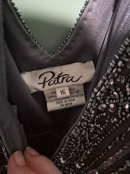 Grey  Vintage Patra Silk Beaded Cocktail Mini Dress, 16