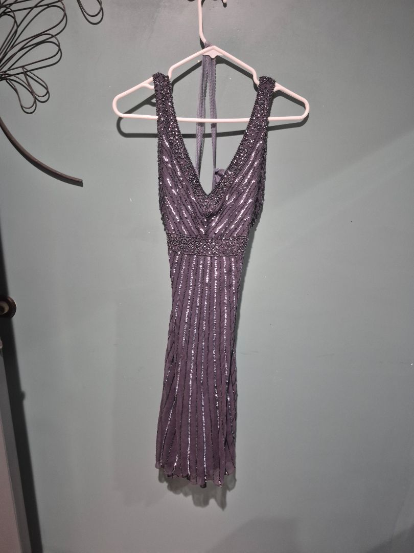 Grey  Vintage Patra Silk Beaded Cocktail Mini Dress, 16