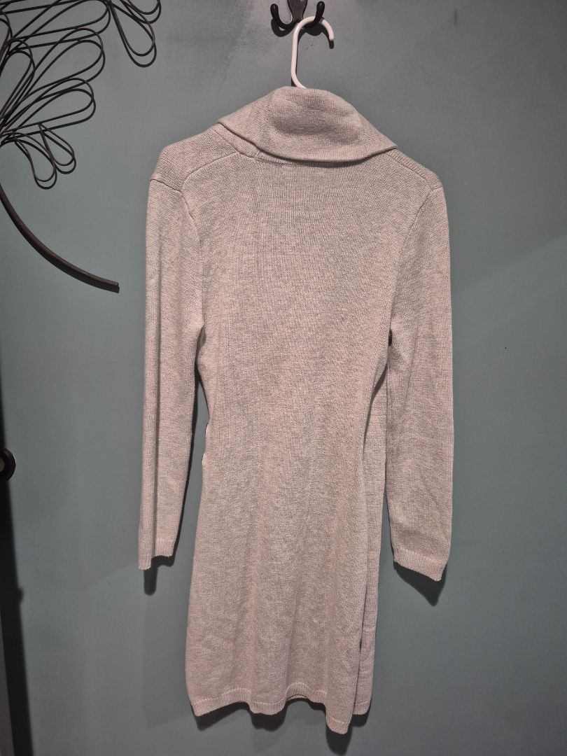 Tan  Lauren Ralph Lauren Knit Buckled Sweater Dress Cotton Blend Faux Wrap, m