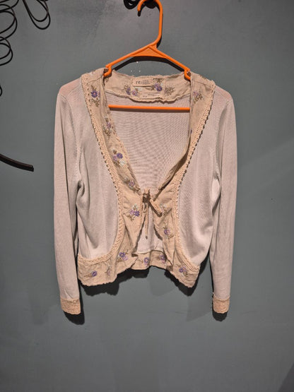 Re By J. JIll Floral Trim Cardigan