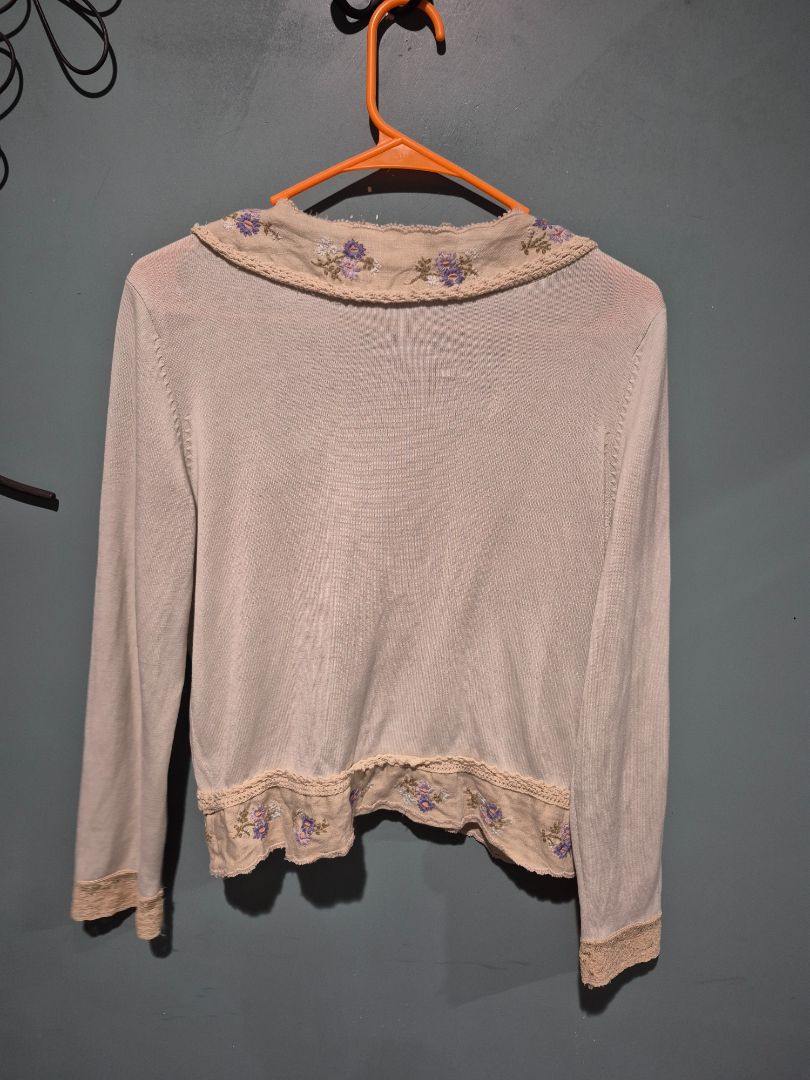 Re By J. JIll Floral Trim Cardigan