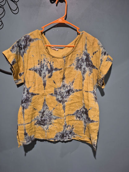 Bellambia Linen Top, Yellow Blue Tie Dye