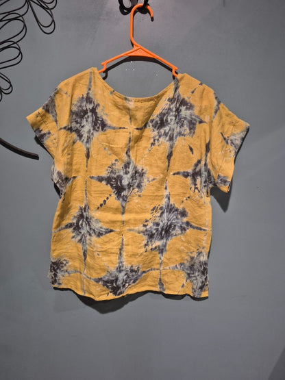 Bellambia Linen Top, Yellow Blue Tie Dye
