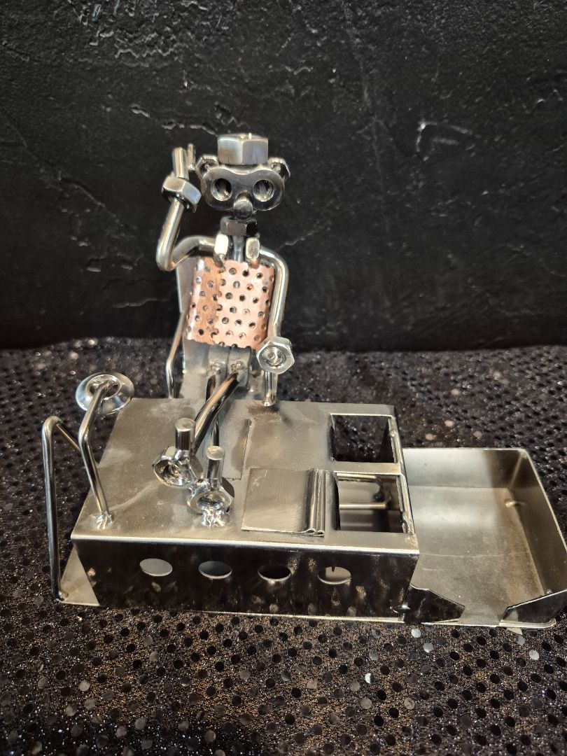 Nuts & Bolts Man at Desk Sculpture, Metal, 7.5" × 5.5"