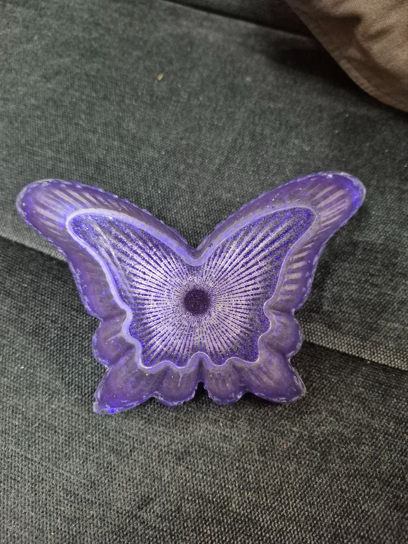 Purple Glitter Handmade Butterfly Resin Trinket Tray w/Ring Holder
