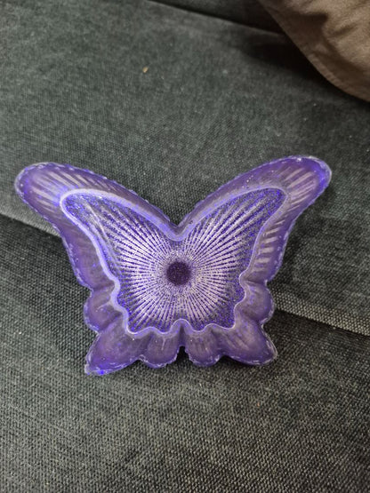 Purple Glitter Handmade Butterfly Resin Trinket Tray w/Ring Holder