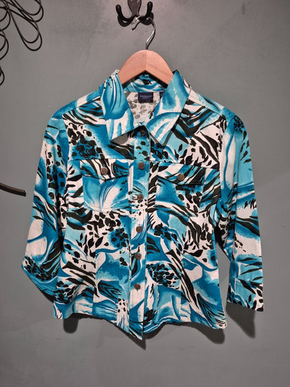 Blue Animal Print Westbound Petites 3/4 Sleeve Jacket, PS