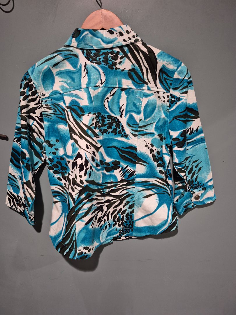 Blue Animal Print Westbound Petites 3/4 Sleeve Jacket, PS