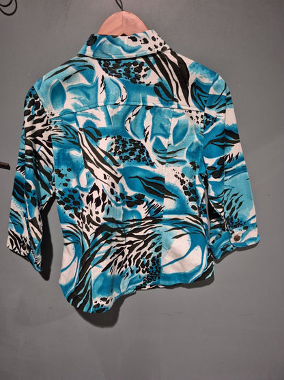 Blue Animal Print Westbound Petites 3/4 Sleeve Jacket, PS
