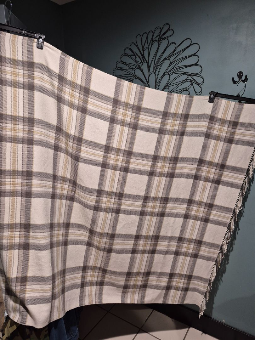 White  Plaid Blanket, 52" × 60"