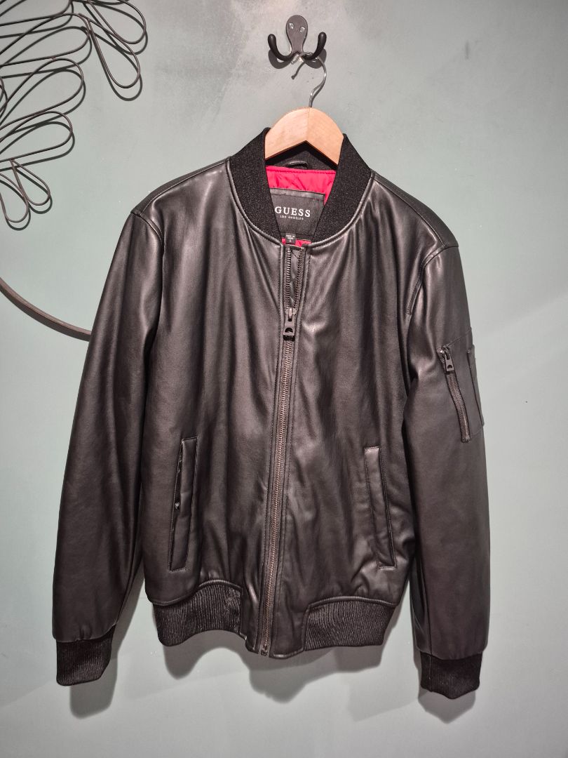 Guess Black w/Red Lining Leather Jacket Small