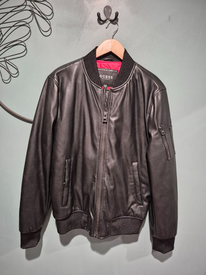 Guess Black w/Red Lining Leather Jacket Small