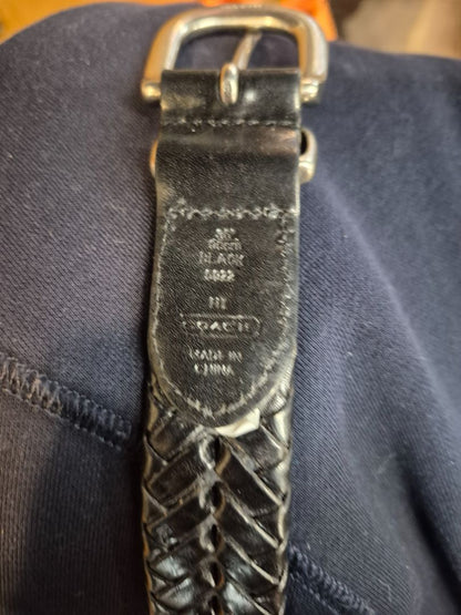 Black Coach Leather Woven Belt, Brass Buckle, 36