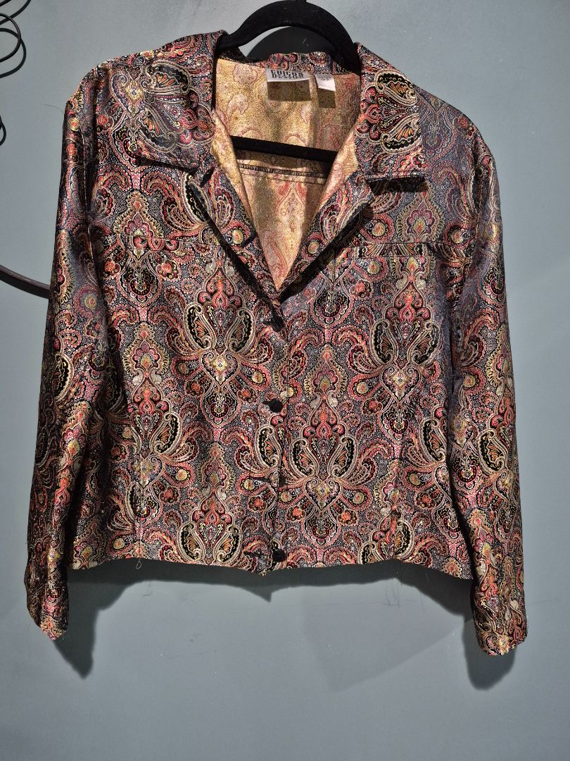 Chico's Brocade Gold Metallic Button down Top sz 2