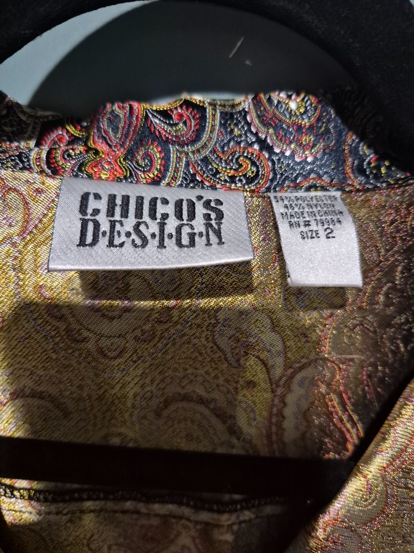 Chico's Brocade Gold Metallic Button down Top sz 2