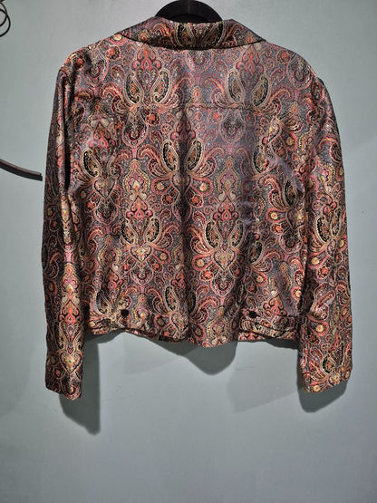 Chico's Brocade Gold Metallic Button down Top sz 2