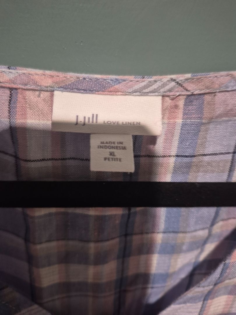 Blue, Pink Plaid J. Jill Love Linen Sleeveless Midi Dress, XL Petite