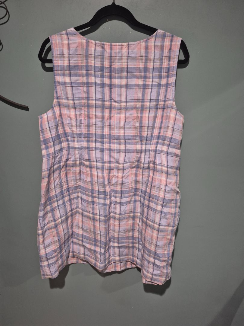 Blue, Pink Plaid J. Jill Love Linen Sleeveless Midi Dress, XL Petite