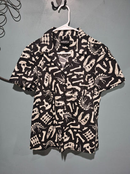Black & White Dangerfield Dinosaur Bones Short Sleeve Button Shirt, 8