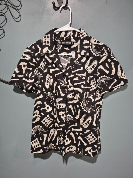 Black & White Dangerfield Dinosaur Bones Short Sleeve Button Shirt, 8