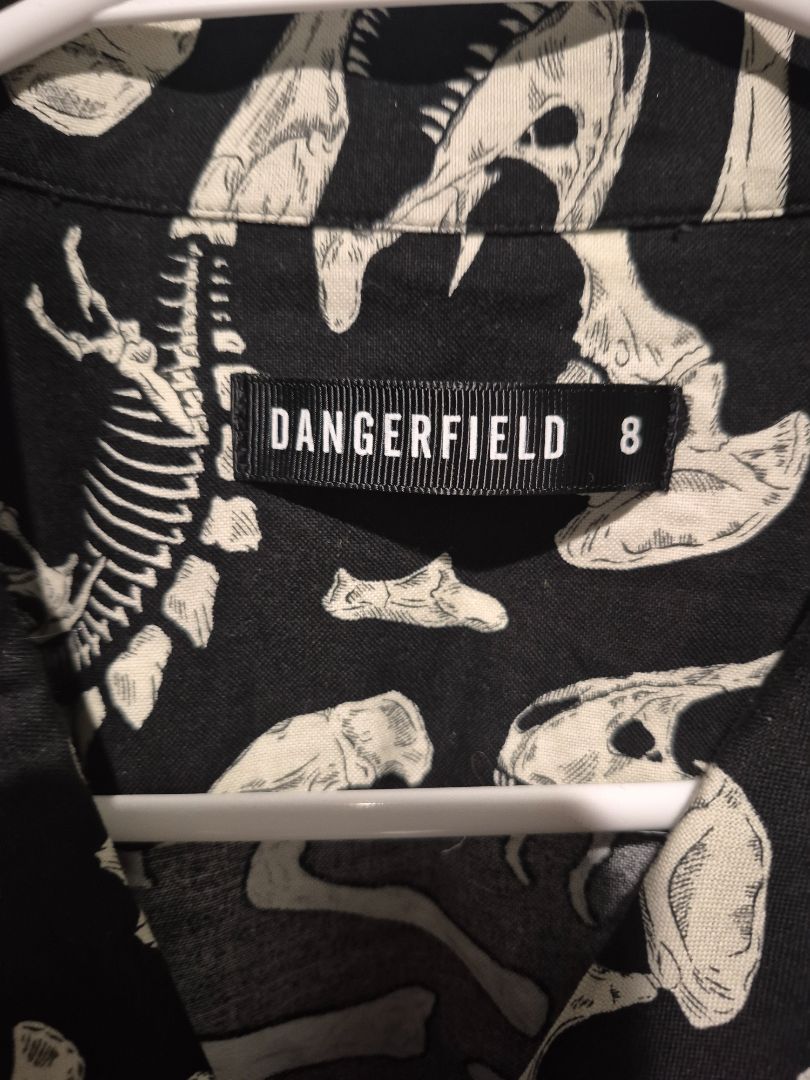 Black & White Dangerfield Dinosaur Bones Short Sleeve Button Shirt, 8
