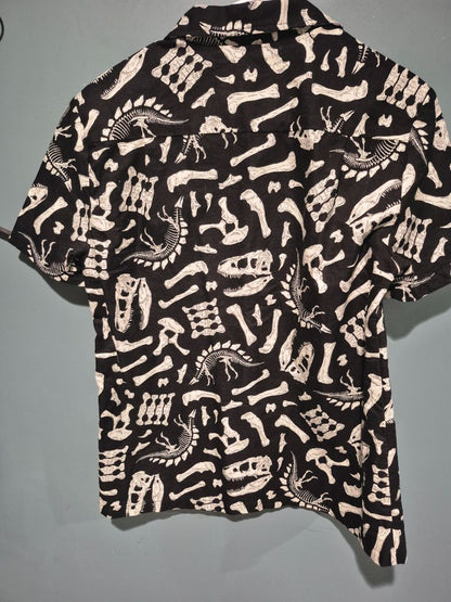 Black & White Dangerfield Dinosaur Bones Short Sleeve Button Shirt, 8