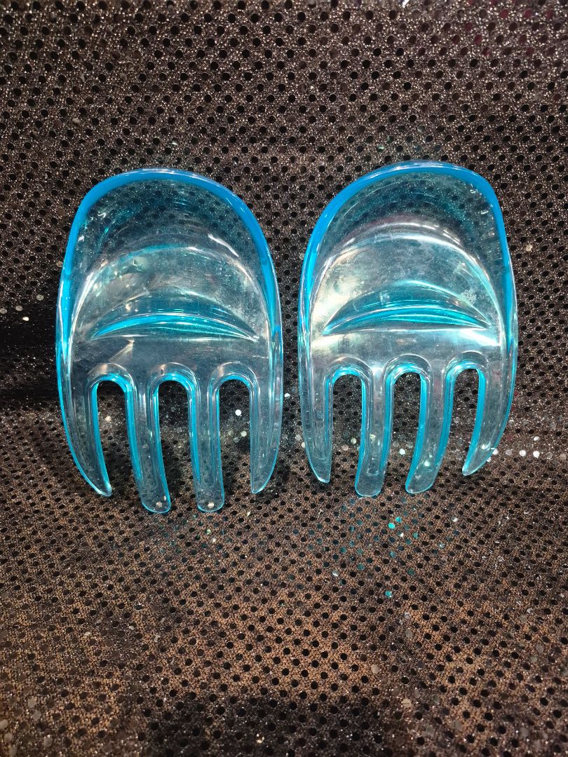 Aqua Vintage Plastic Hand Salad Servers