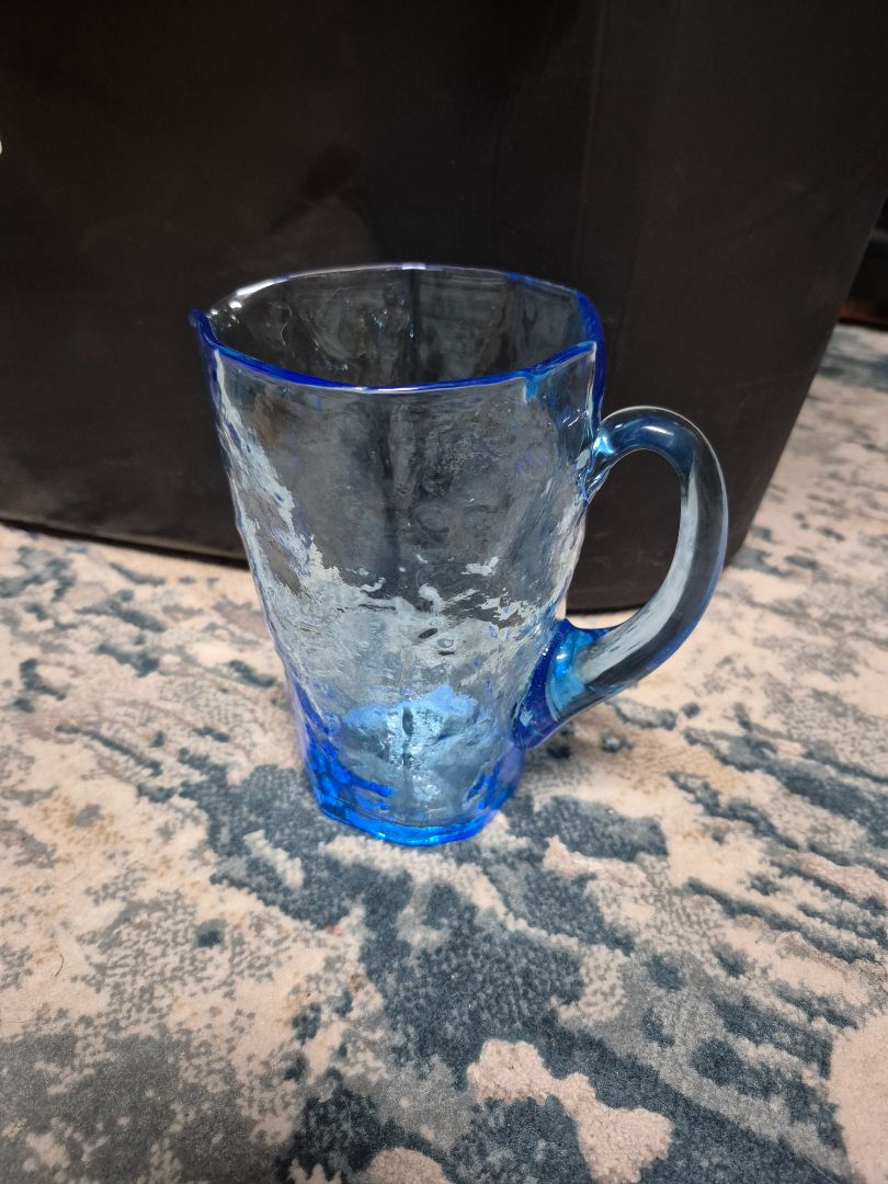 Blue  Crackle/Crinkle Glass Pitcher
