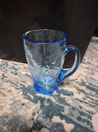 Blue  Crackle/Crinkle Glass Pitcher