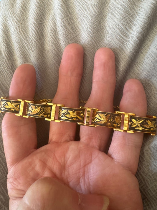 Damascene Black & Bird Metal Work Bracelet