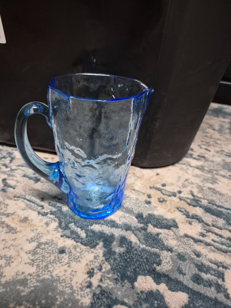 Blue  Crackle/Crinkle Glass Pitcher