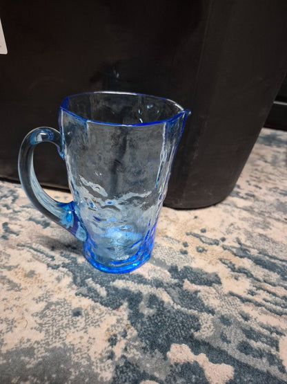 Blue  Crackle/Crinkle Glass Pitcher