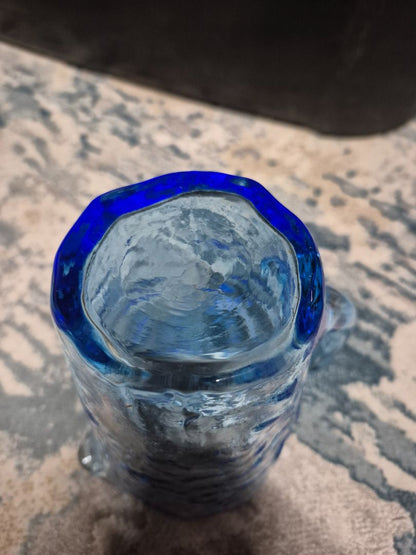Blue  Crackle/Crinkle Glass Pitcher