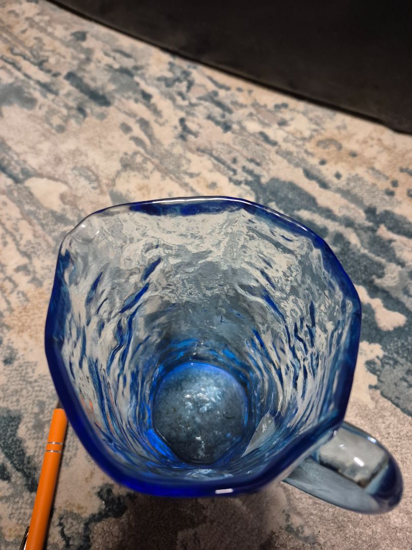 Blue  Crackle/Crinkle Glass Pitcher