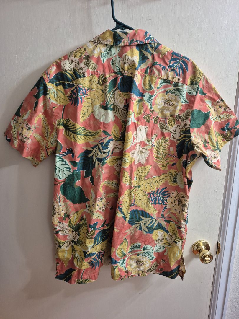 Salmon, Yellow Floral Polo Ralph Laren Hawaiian Shirt, XL
