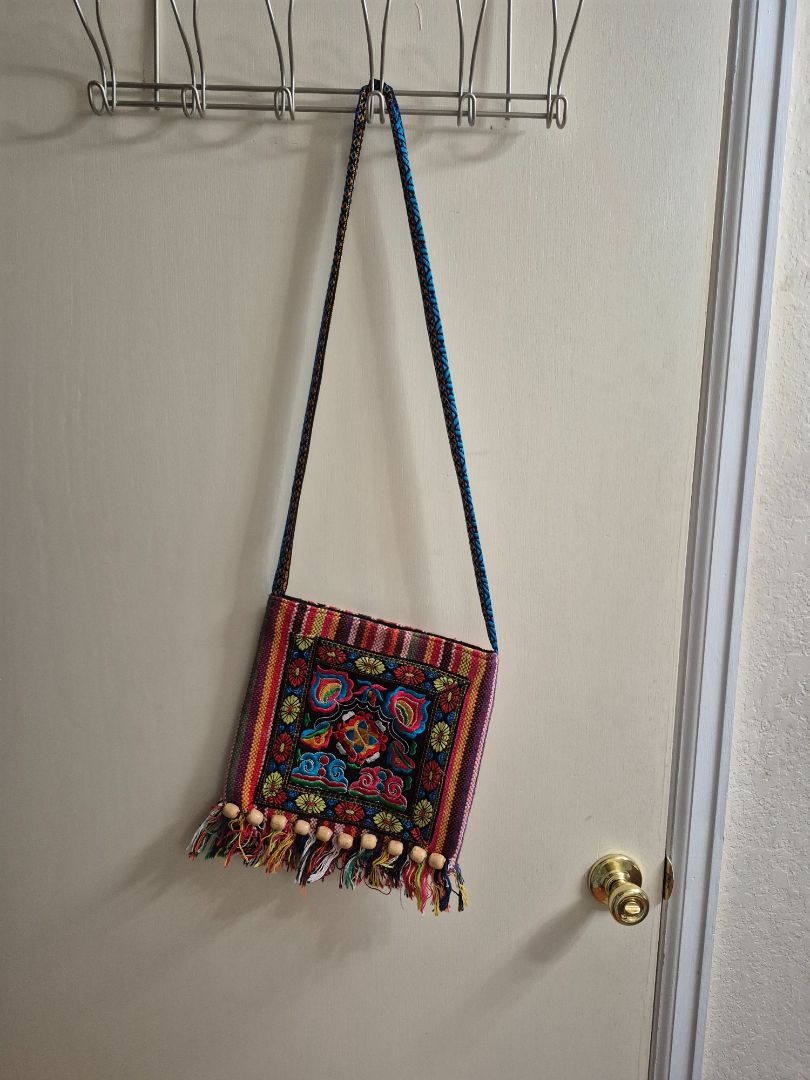 Embroidered Canvas Bag w/Tassles
