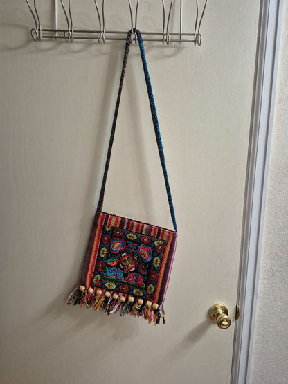 Embroidered Canvas Bag w/Tassles