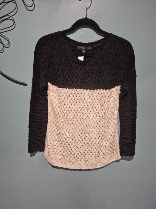 Black & Cream Fever Open Knit Sweater, XS