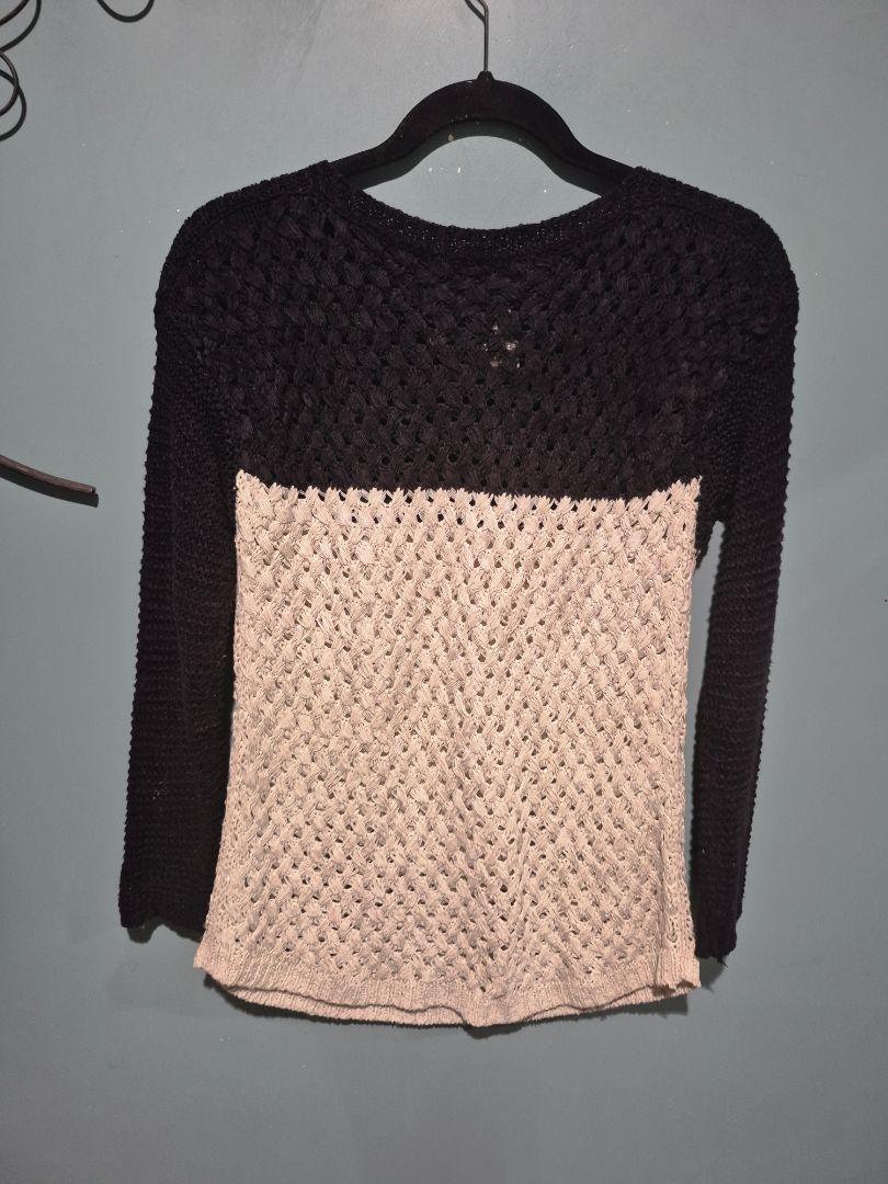 Black & Cream Fever Open Knit Sweater, XS