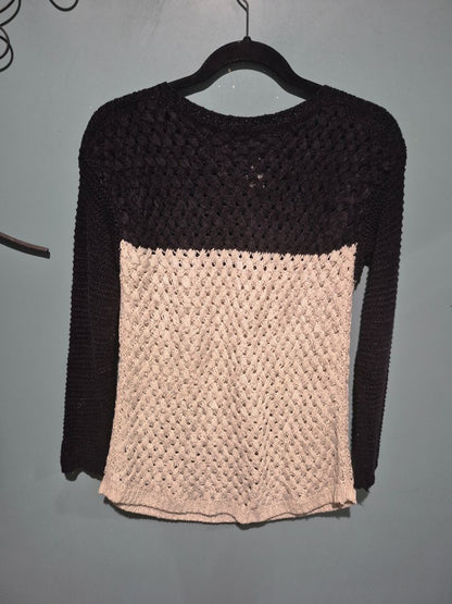 Black & Cream Fever Open Knit Sweater, XS