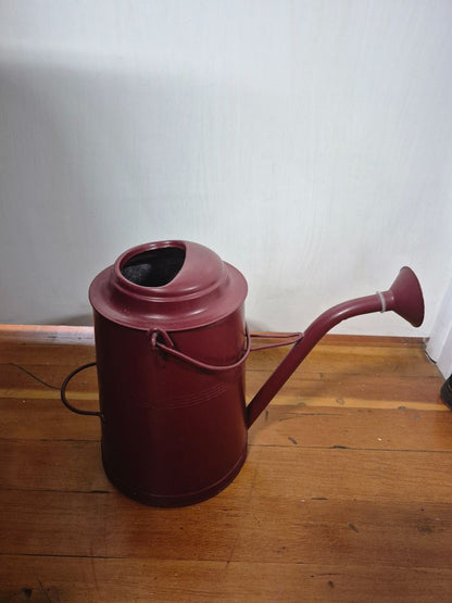 Red  Metal Watering Can, 8" Diameter, 12" Tall