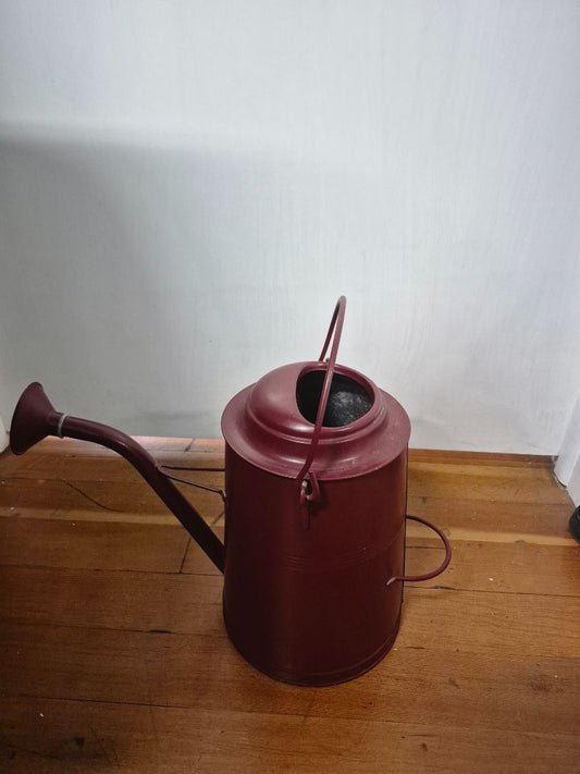 Red  Metal Watering Can, 8" Diameter, 12" Tall
