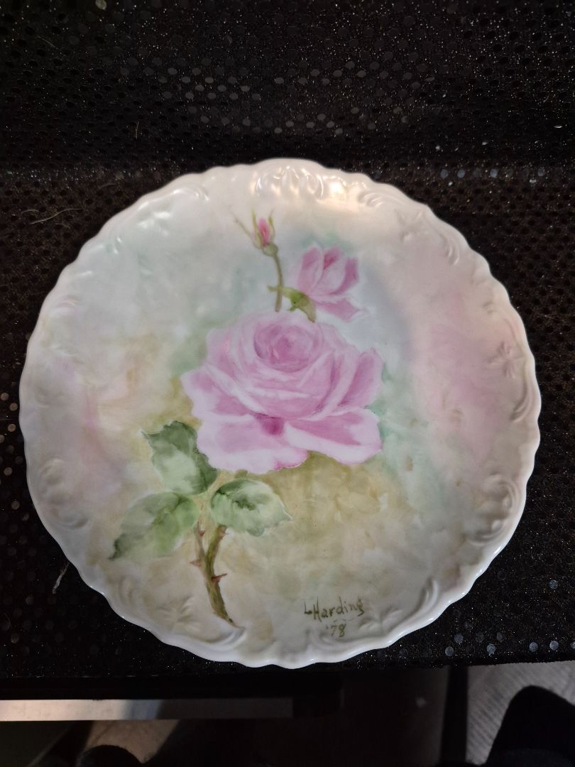 Pink Roses  Hand Painted Plate, 6" × 8.25"