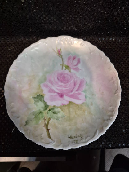 Pink Roses  Hand Painted Plate, 6" × 8.25"