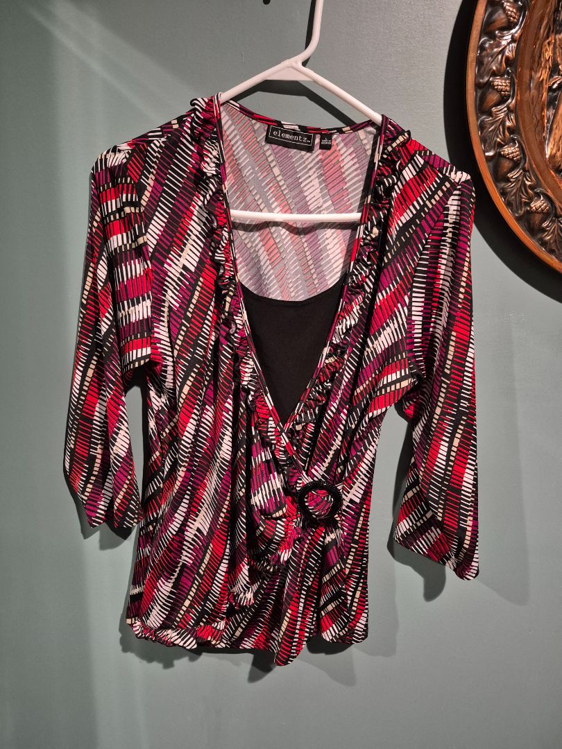 Red/Black Elementz 3/4 Sleeve Blouse, L