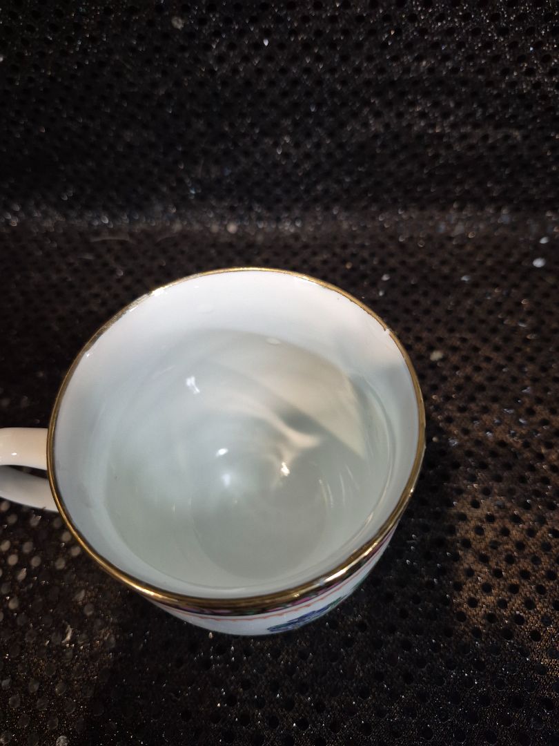 White w/Gold Trim  Hand Painted Mug, 3.5"