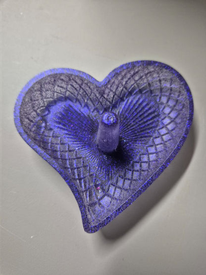 Purple Glitter Hand Made Heart Shaped Resin Ring Holder Trinket Tray, 3.75" × 3.75"