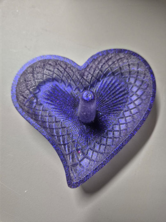 Purple Glitter Hand Made Heart Shaped Resin Ring Holder Trinket Tray, 3.75" × 3.75"
